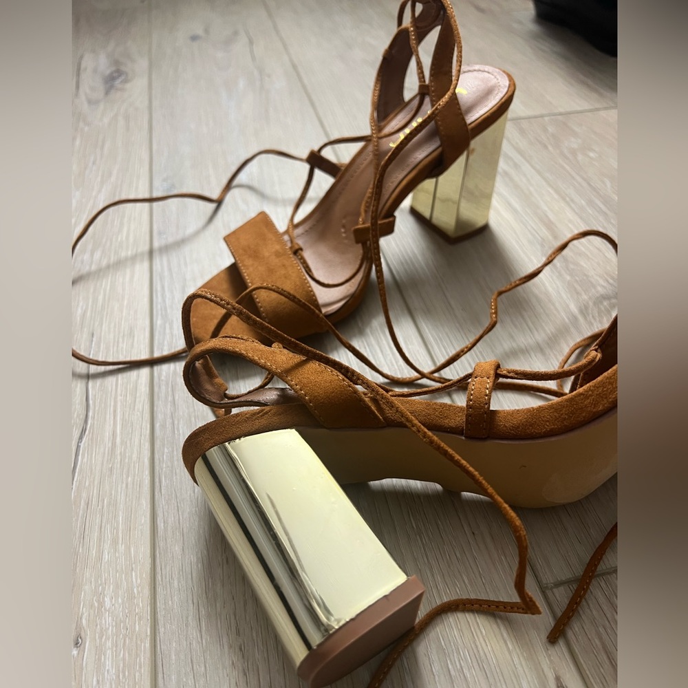 Liliana Lace Ups with Golden Chrome Heel